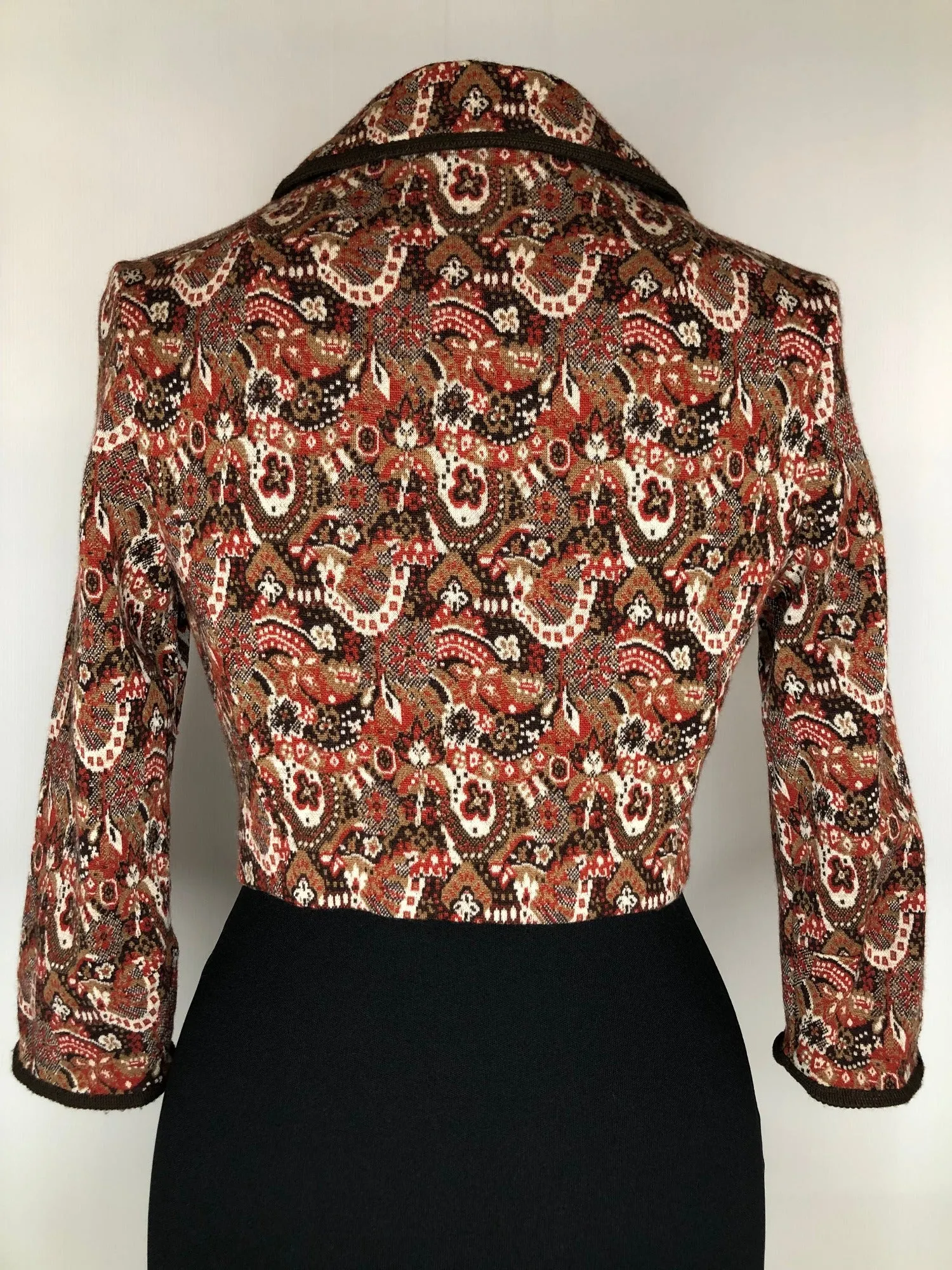 1960s Cropped Patterned Wool Jacket by Wolsey Lombardi - Size UK 8