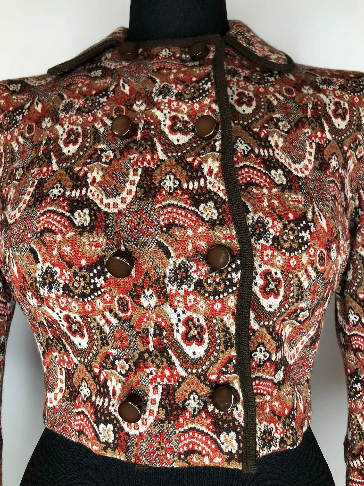 1960s Cropped Patterned Wool Jacket by Wolsey Lombardi - Size UK 8