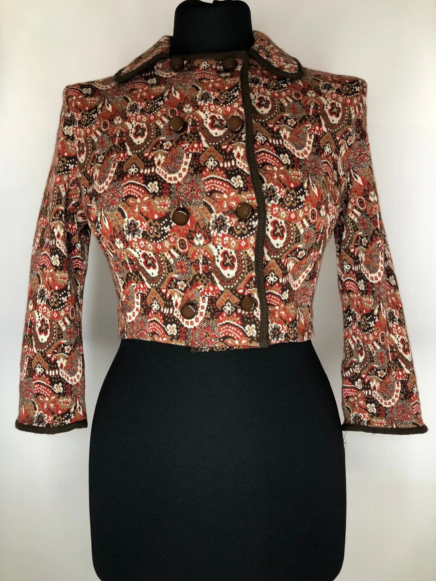 1960s Cropped Patterned Wool Jacket by Wolsey Lombardi - Size UK 8