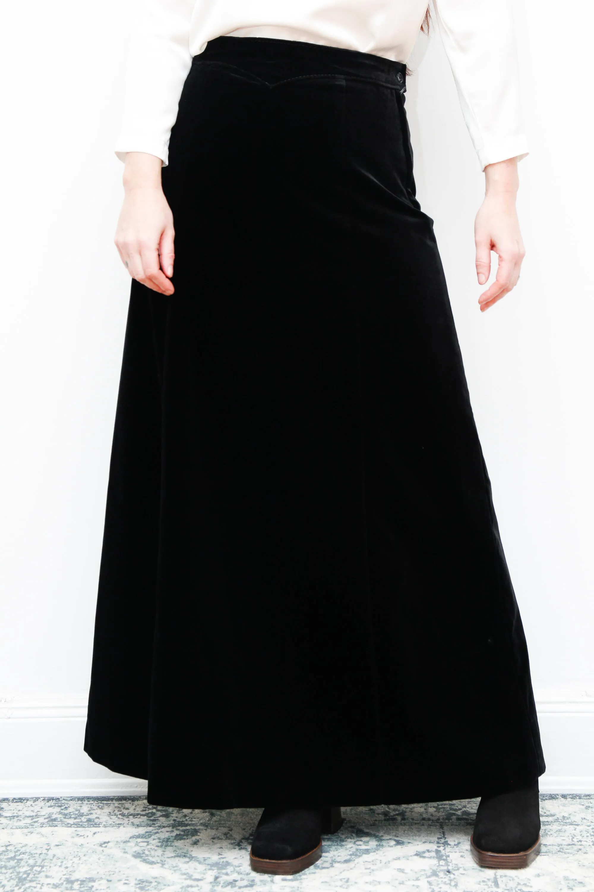 1970's Vintage Black Velvet Maxi Skirt