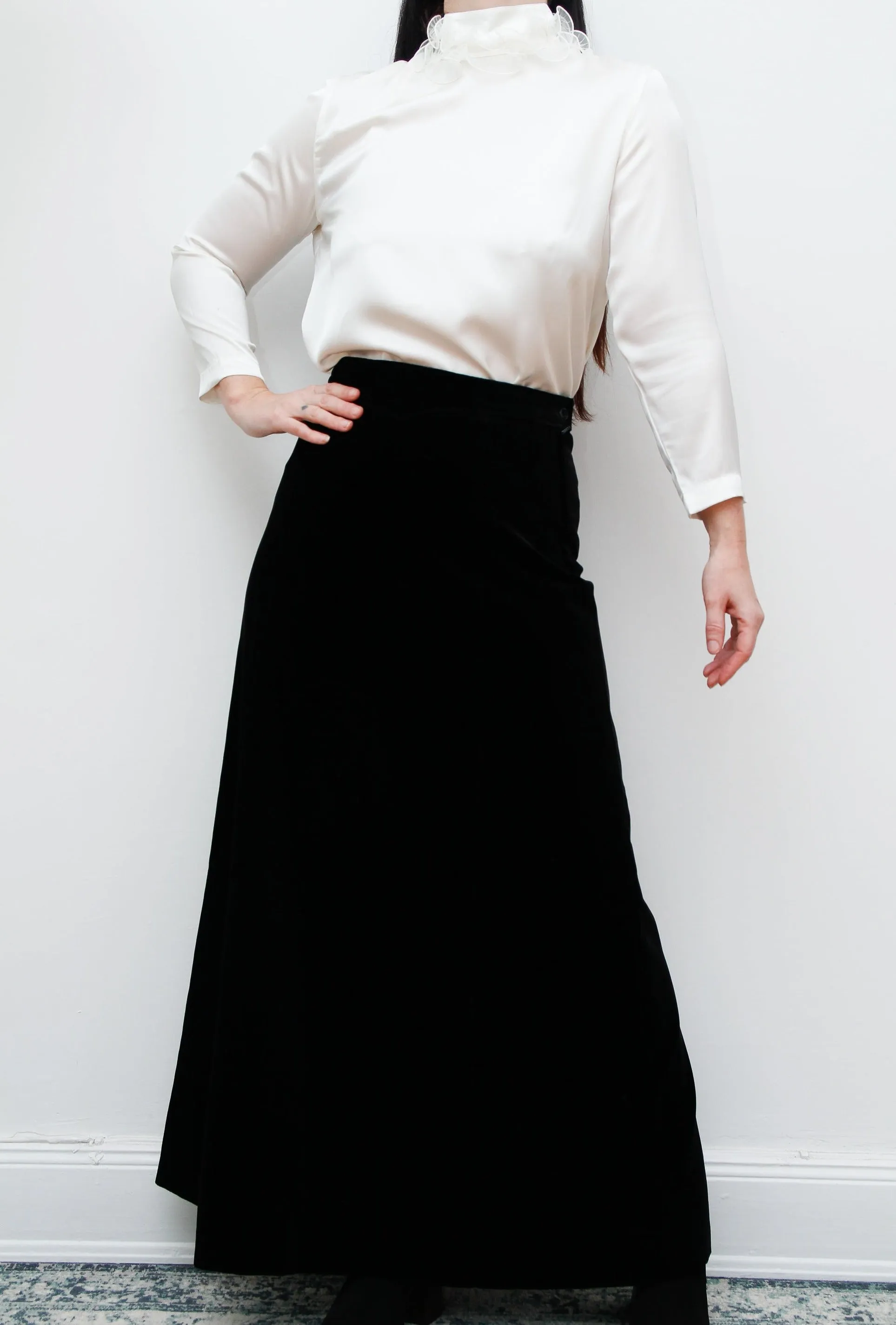 1970's Vintage Black Velvet Maxi Skirt
