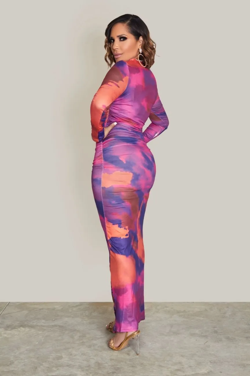 Adalynn Tie Dye Ruched Bodycon Dress