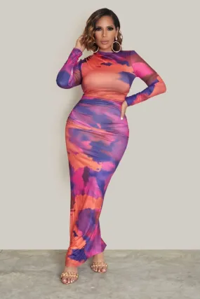 Adalynn Tie Dye Ruched Bodycon Dress