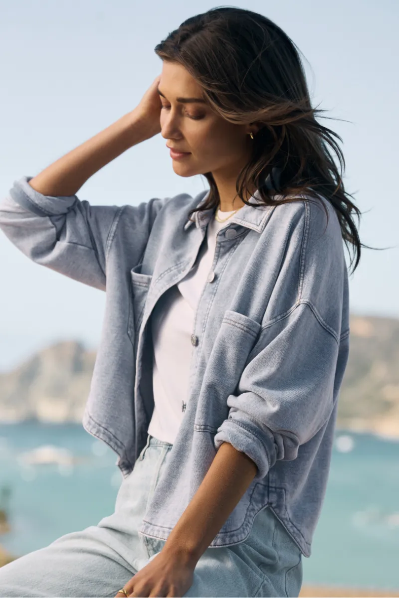 All Day Cropped Knit Jacket - Washed Indigo