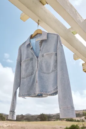 All Day Cropped Knit Jacket - Washed Indigo