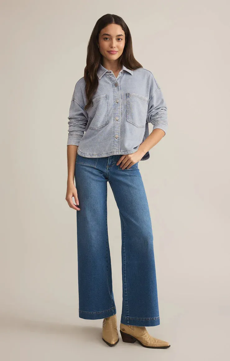 All Day Cropped Knit Jacket - Washed Indigo