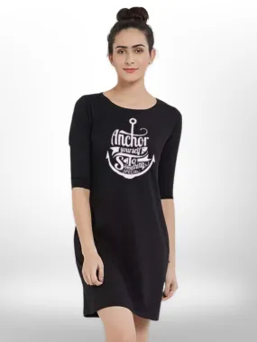 ANCHOR PRINTED THREE QUARTER SLEEVE T-SHIRT SIDE POCKET FOR WOMEN'S