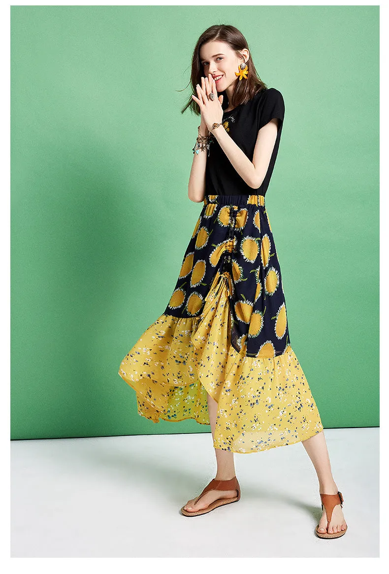 ARTKA MIDI WRAP SKIRT IN YELLOW FLORAL PRINT