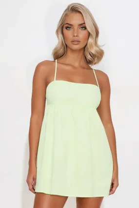 Ava Poplin Babydoll Mini Dress - Neon Green