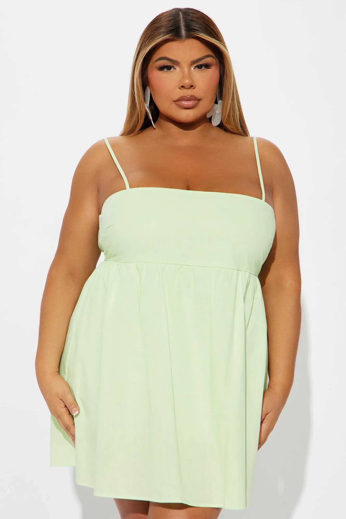 Ava Poplin Babydoll Mini Dress - Neon Green