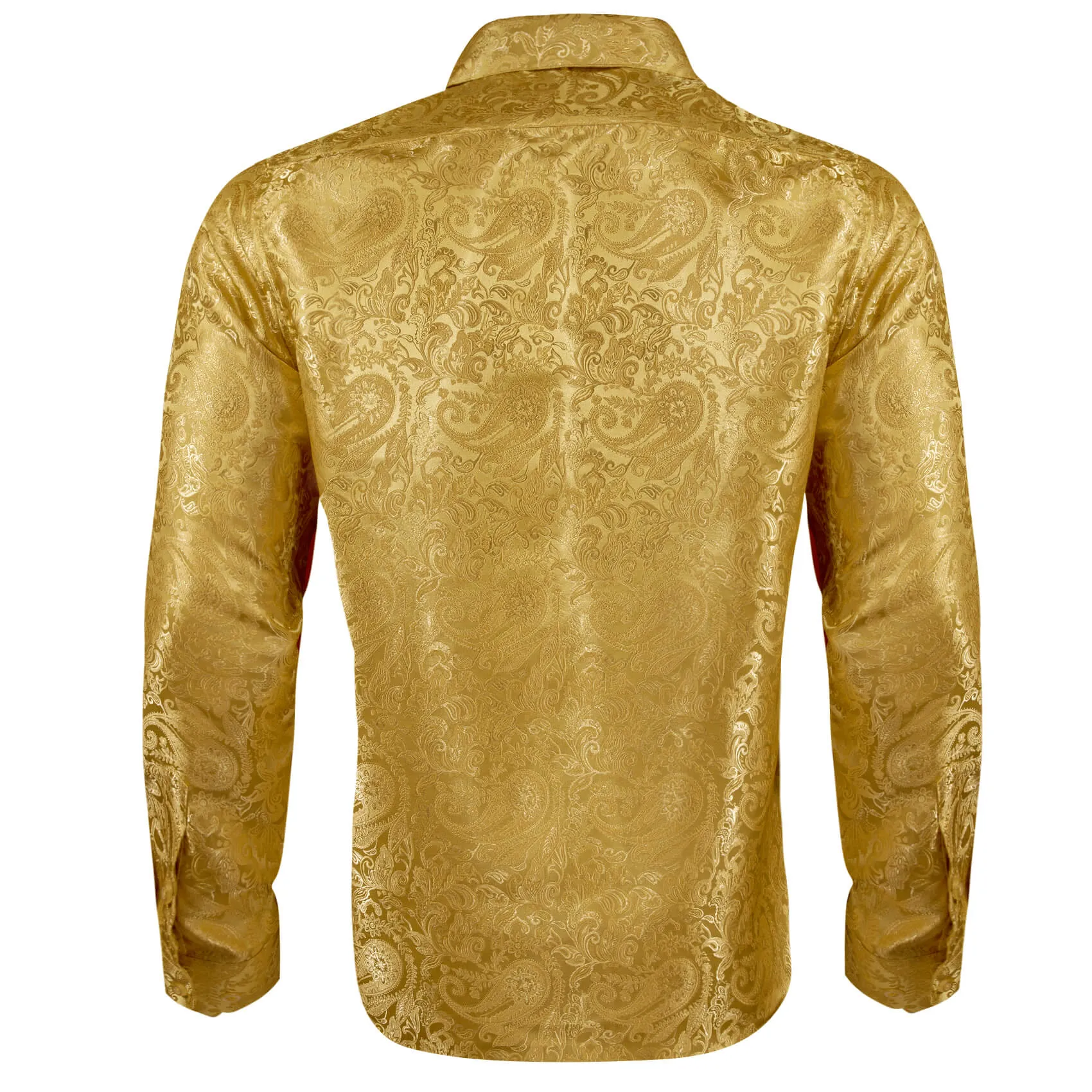 Barry Wang Men's Shirt Golden Jacquard Paisley Silk Long Sleeve Shirt