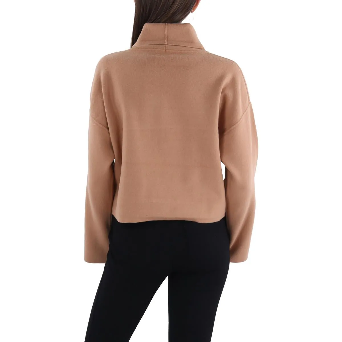 BCBGMAXAZRIA Womens Turtleneck Long Sleeve Crop Sweater
