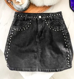 BLACK STUDS DENIM SKIRT