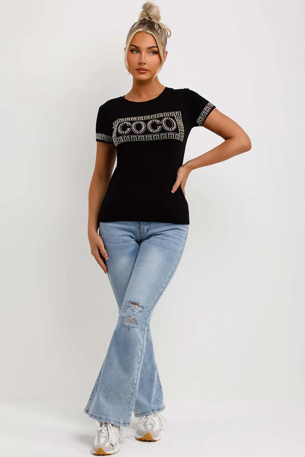 Black T Shirt With Diamante Sparkly Co Co Embellishment