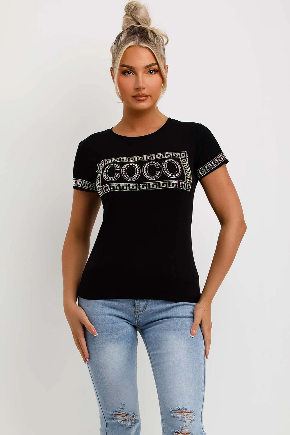 Black T Shirt With Diamante Sparkly Co Co Embellishment
