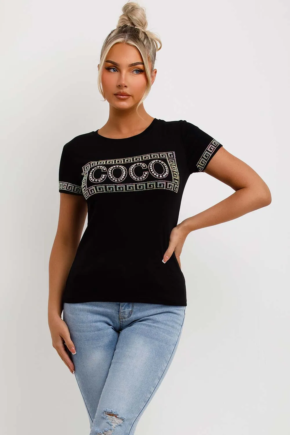 Black T Shirt With Diamante Sparkly Co Co Embellishment