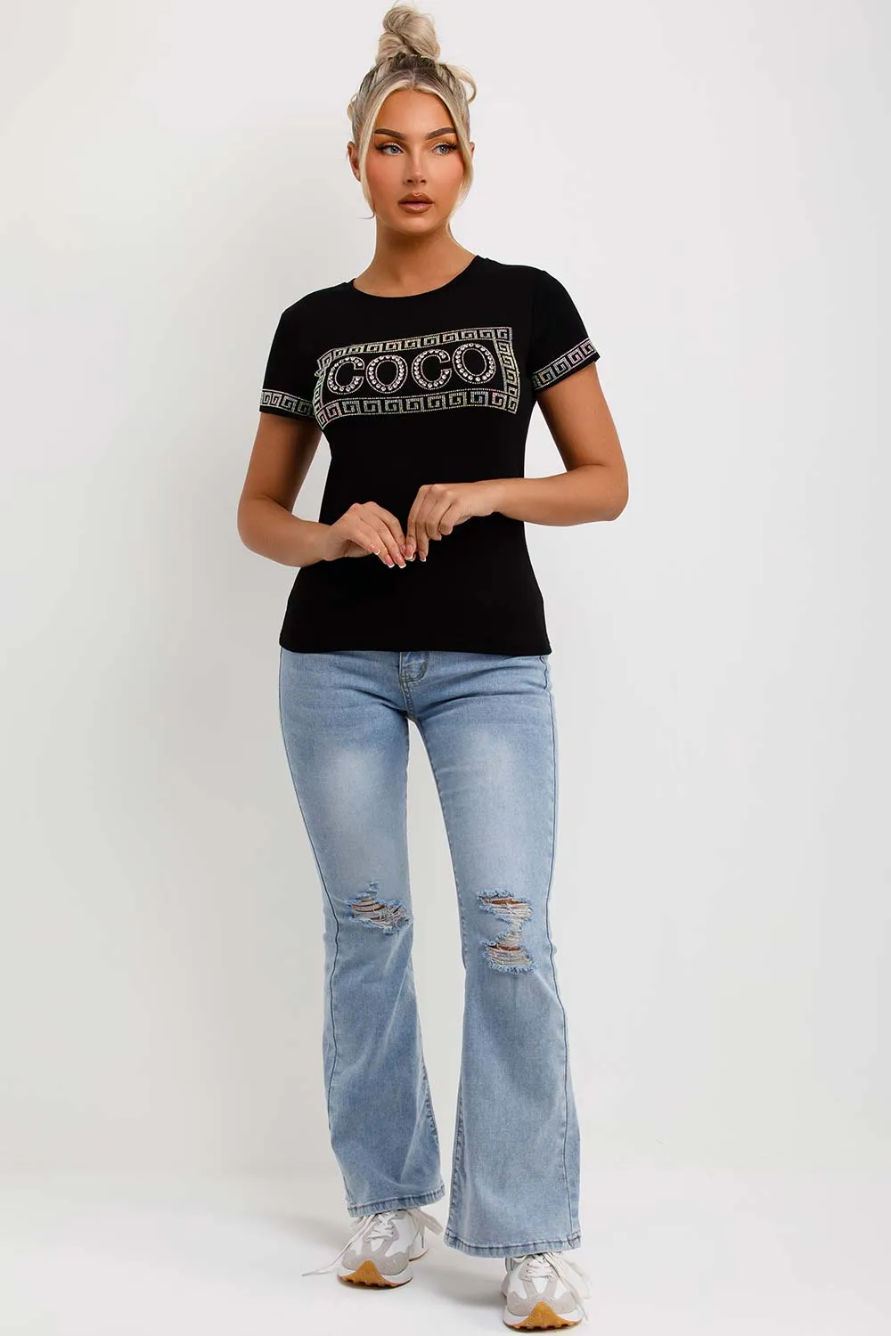 Black T Shirt With Diamante Sparkly Co Co Embellishment
