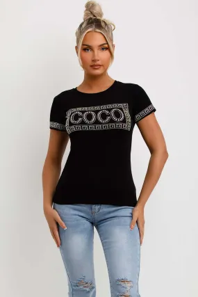 Black T Shirt With Diamante Sparkly Co Co Embellishment