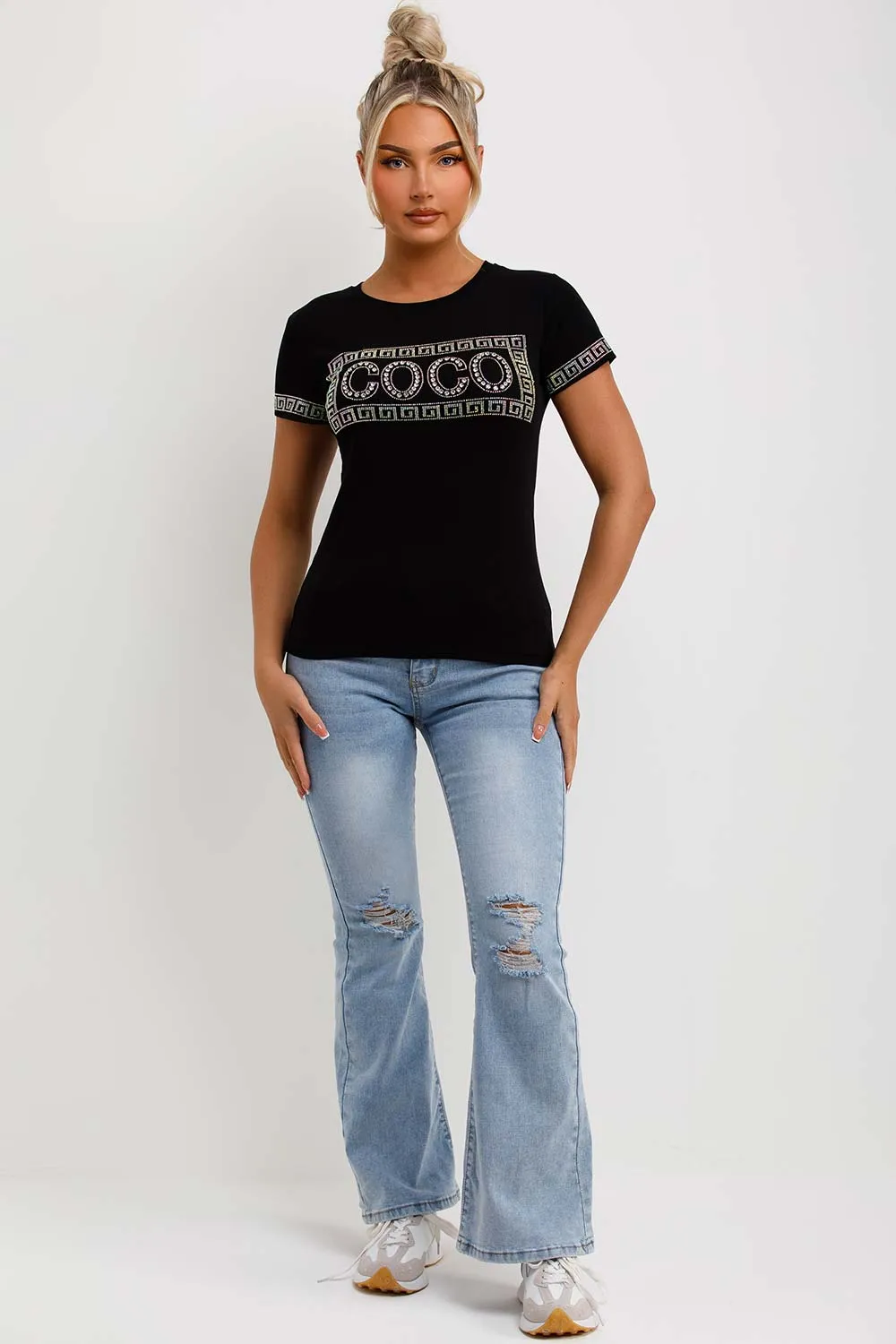 Black T Shirt With Diamante Sparkly Co Co Embellishment
