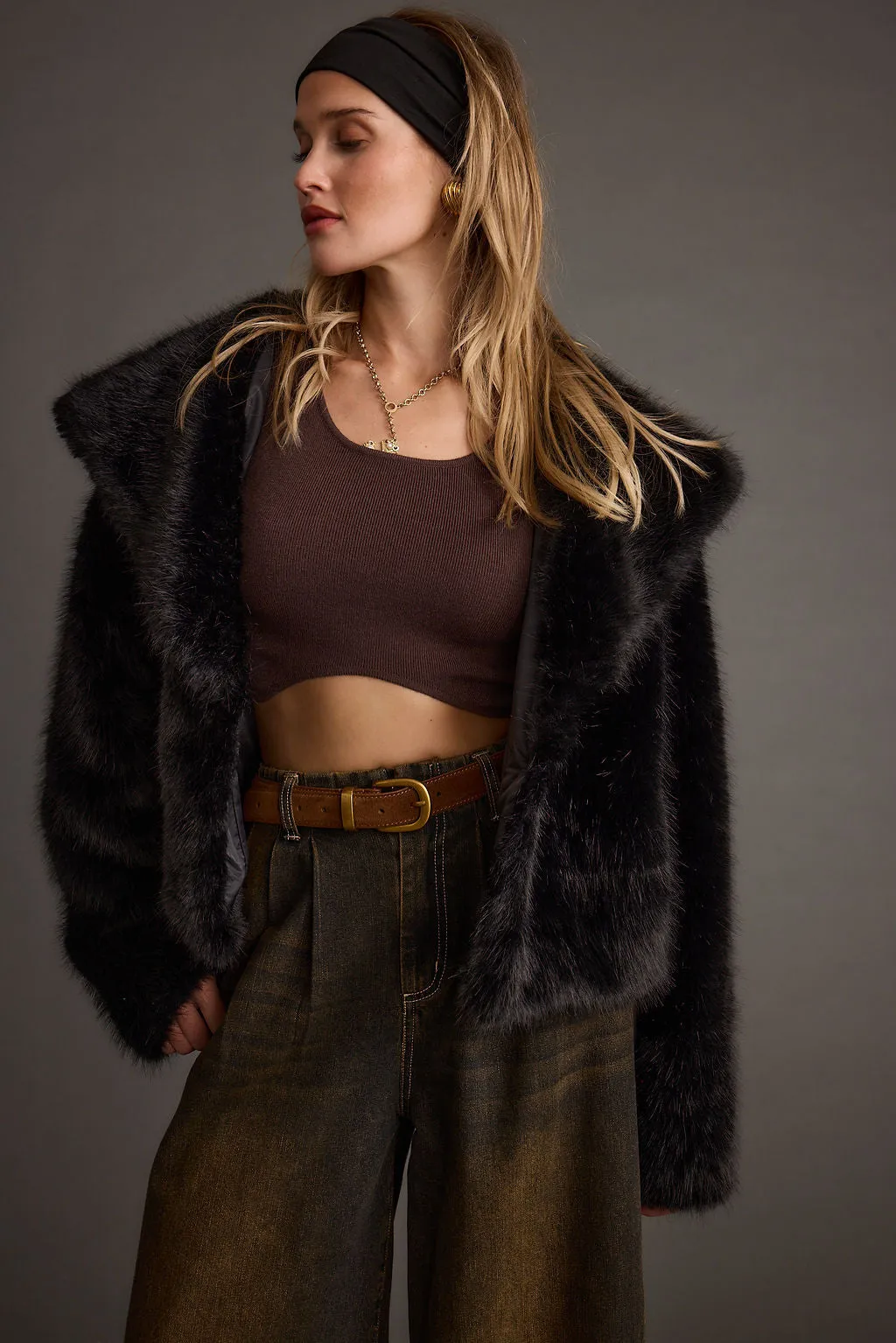 Brielle Black Faux Fur Cropped Jacket