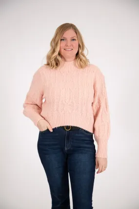 Brush Cable Knit Cropped Sweater | Blush Pink