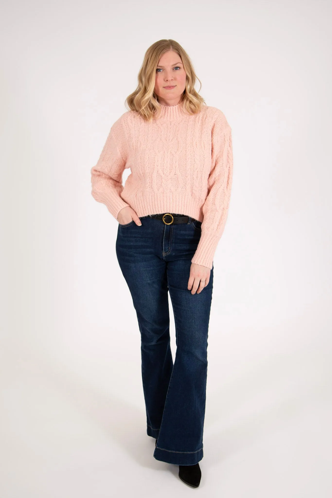 Brush Cable Knit Cropped Sweater | Blush Pink