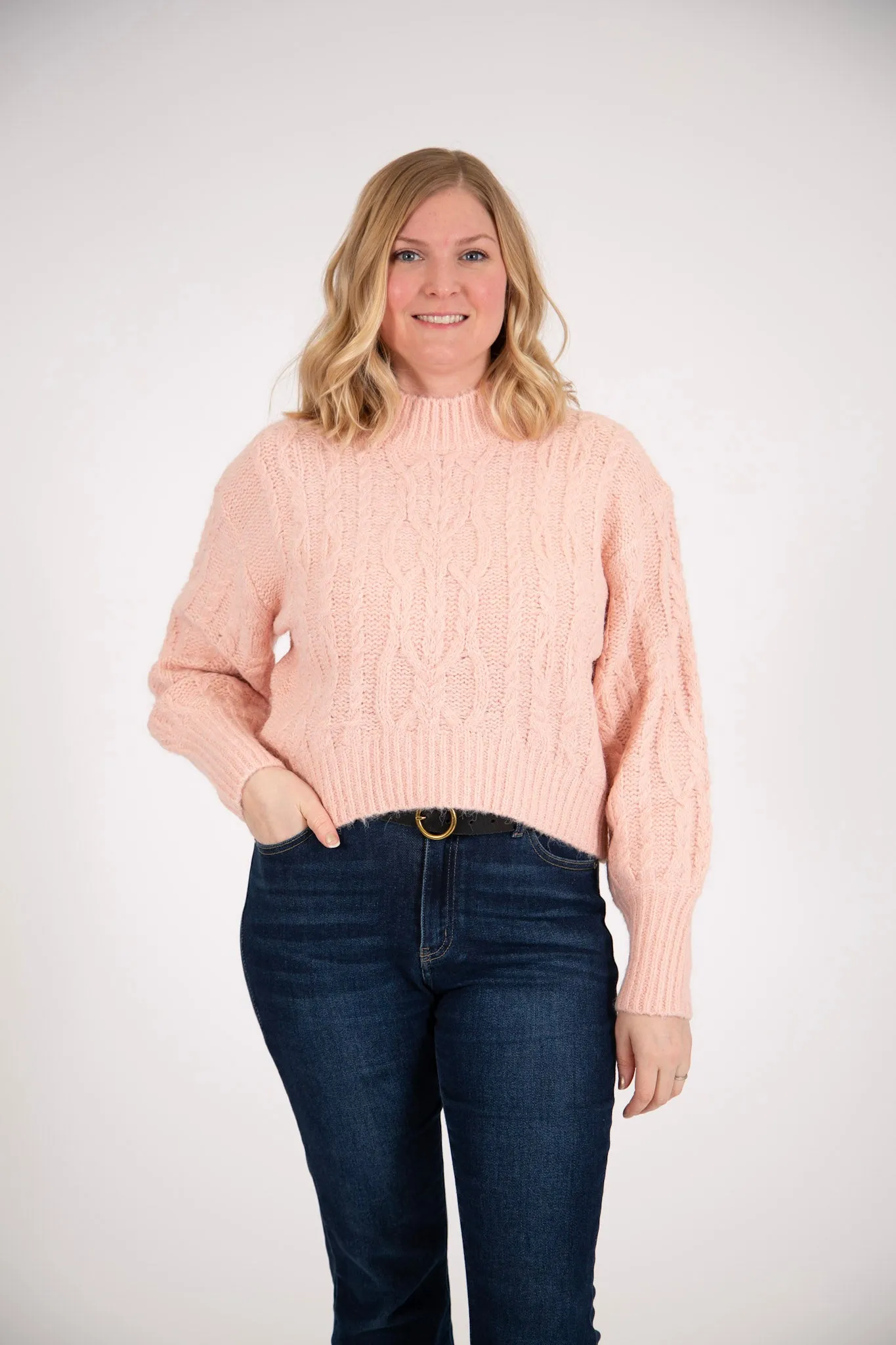 Brush Cable Knit Cropped Sweater | Blush Pink