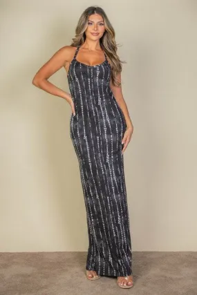 Capella Tie Dye Printed Cami Bodycon Scoop Neck Maxi Dress