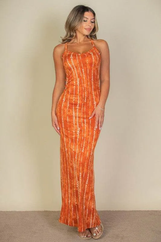 Capella Tie Dye Printed Cami Bodycon Scoop Neck Maxi Dress