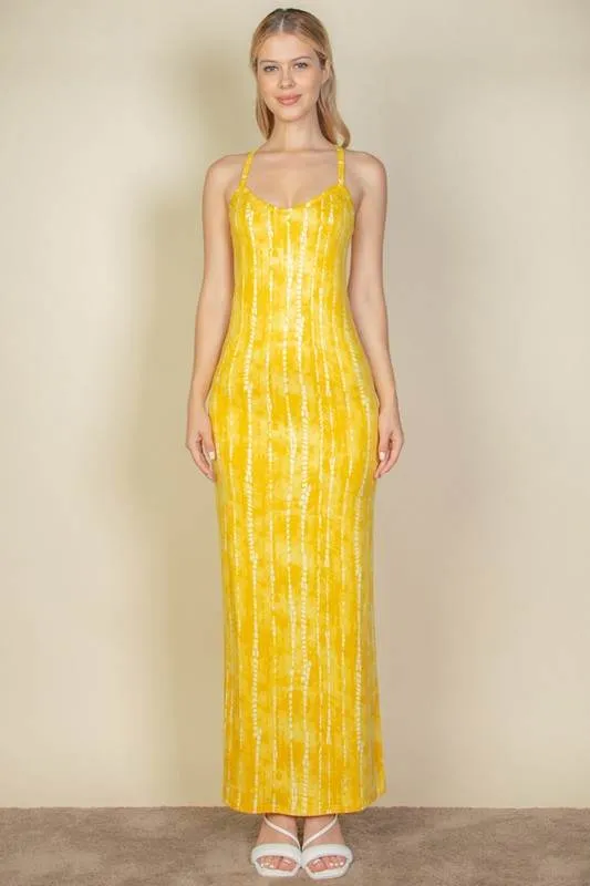 Capella Tie Dye Printed Cami Bodycon Scoop Neck Maxi Dress