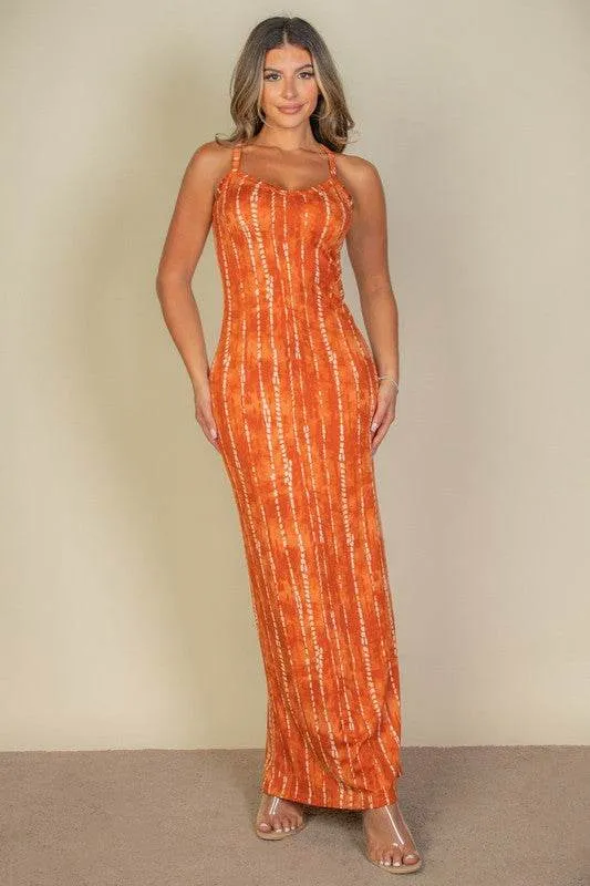 Capella Tie Dye Printed Cami Bodycon Scoop Neck Maxi Dress