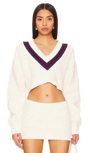 Champion X DANIELLE GUIZIO Crop Rib Knit Pullover Sweater in Cream
