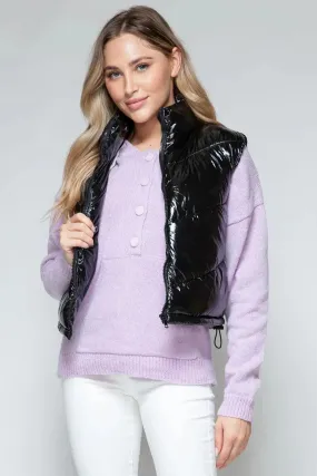 Chic Quilted Turtleneck Vest with Zip Closure