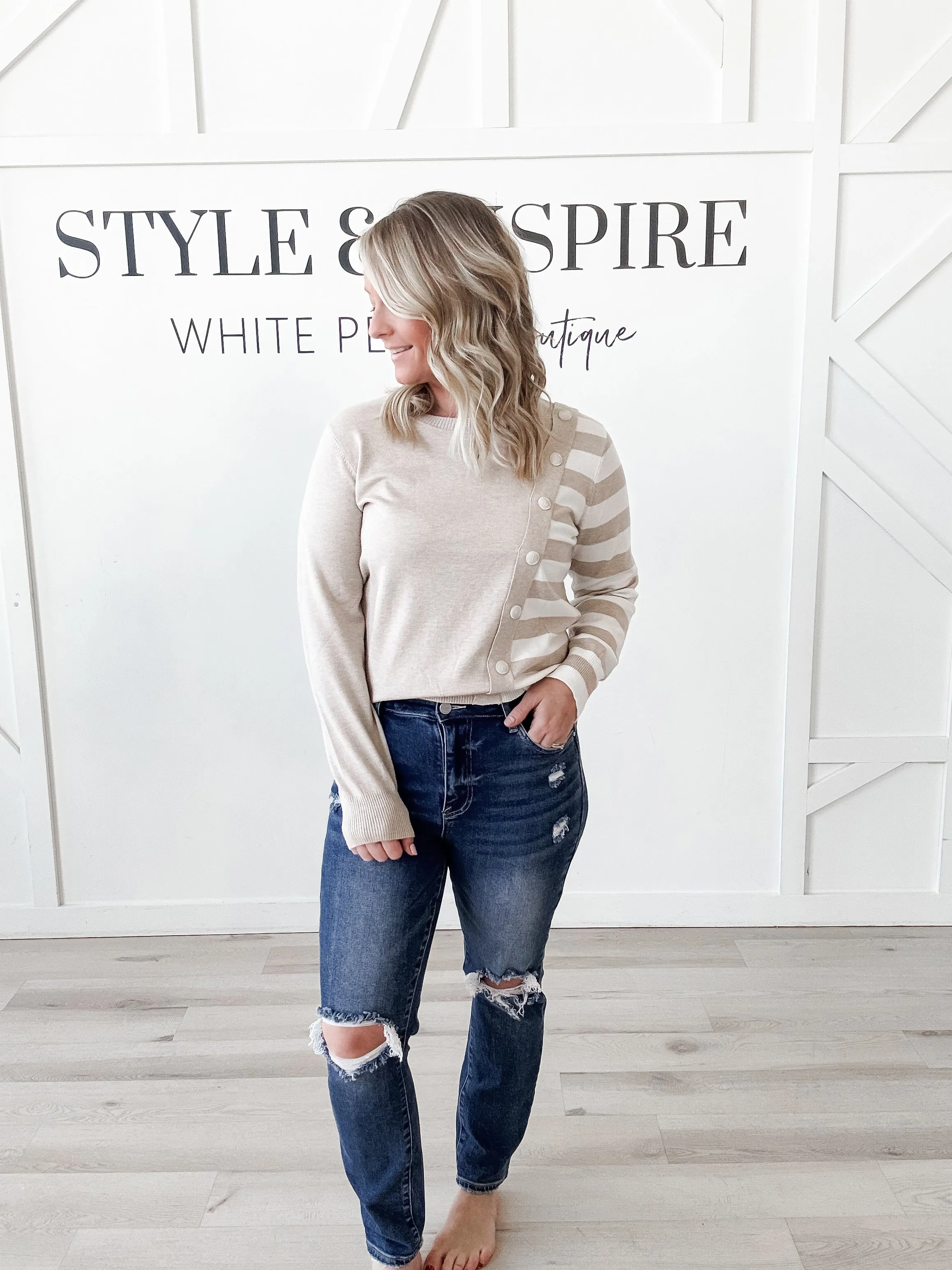 Chloe Asymmetrical Stripe Sweater