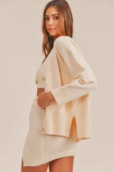 Crop Cami, Mini Skirt, Cardigan