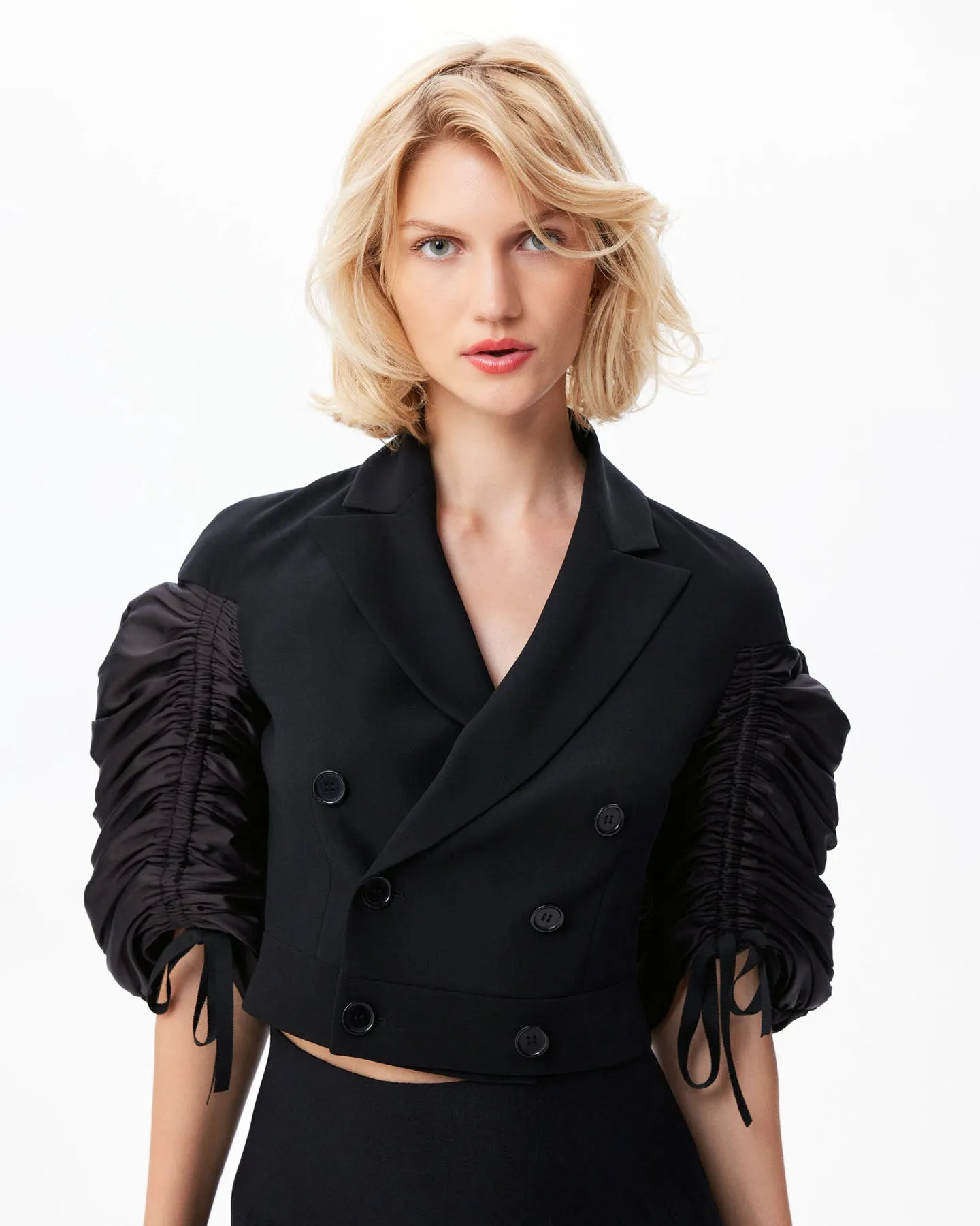 Daphne Ruched Taffeta Sleeve DB Jacket