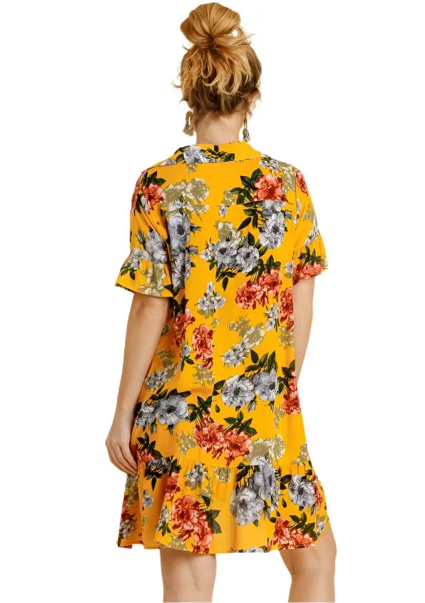 Floral Ruffle Babydoll Dress, Sunflower