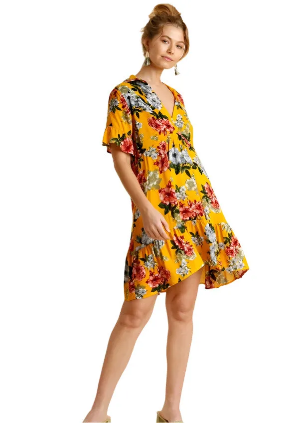 Floral Ruffle Babydoll Dress, Sunflower