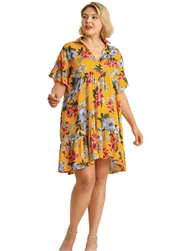 Floral Ruffle Babydoll Dress, Sunflower