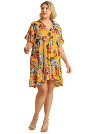 Floral Ruffle Babydoll Dress, Sunflower
