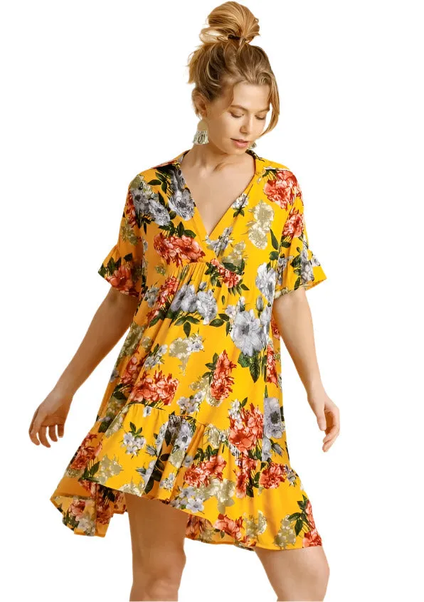 Floral Ruffle Babydoll Dress, Sunflower