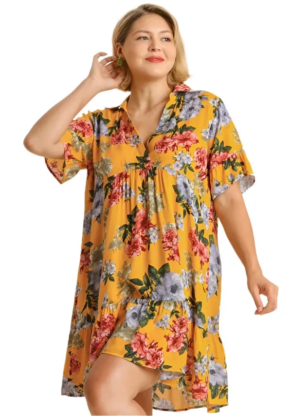 Floral Ruffle Babydoll Dress, Sunflower