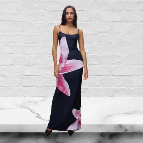 Flower Print Cami Bodycon Maxi Dress