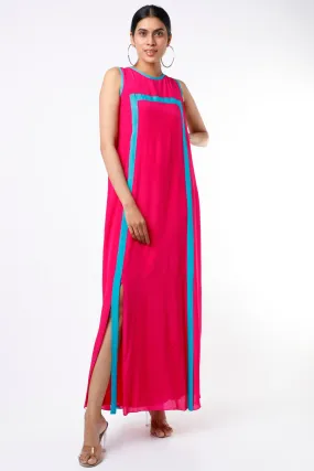 Fuchsia & Turquoise Color Blocked Maxi Dress