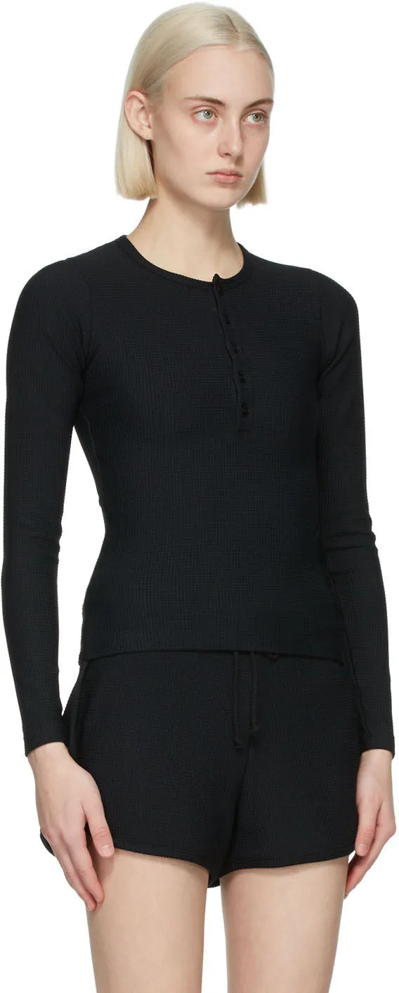 Gil Rodriguez SSENSE Exclusive Black Thermal Henley Long Sleeve T-Shirt
