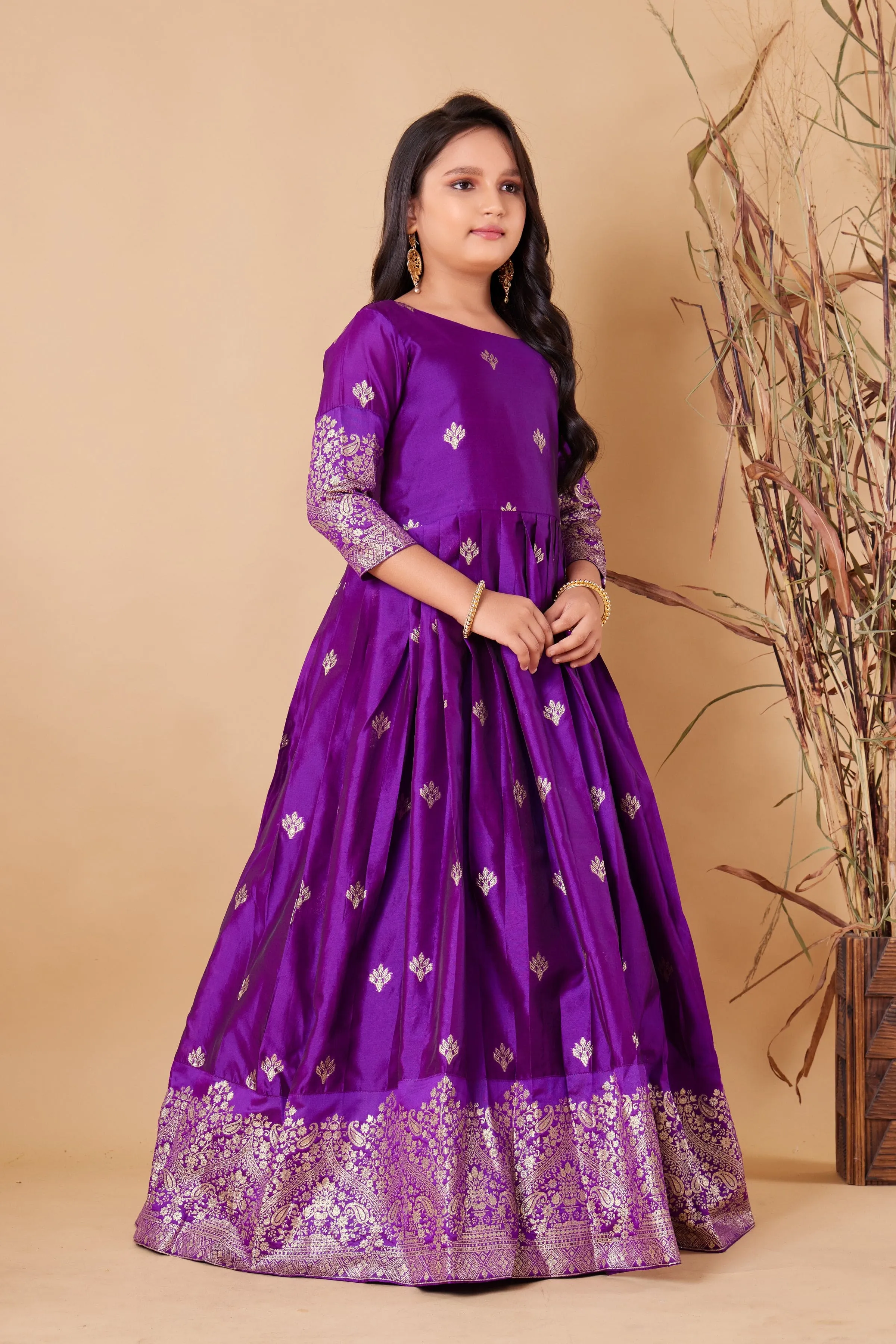 Girls Maxi Length Flared Purple Gown Dress Kids