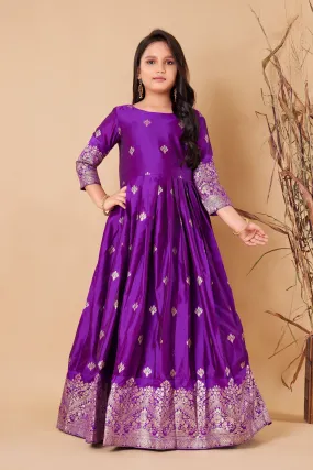 Girls Maxi Length Flared Purple Gown Dress Kids