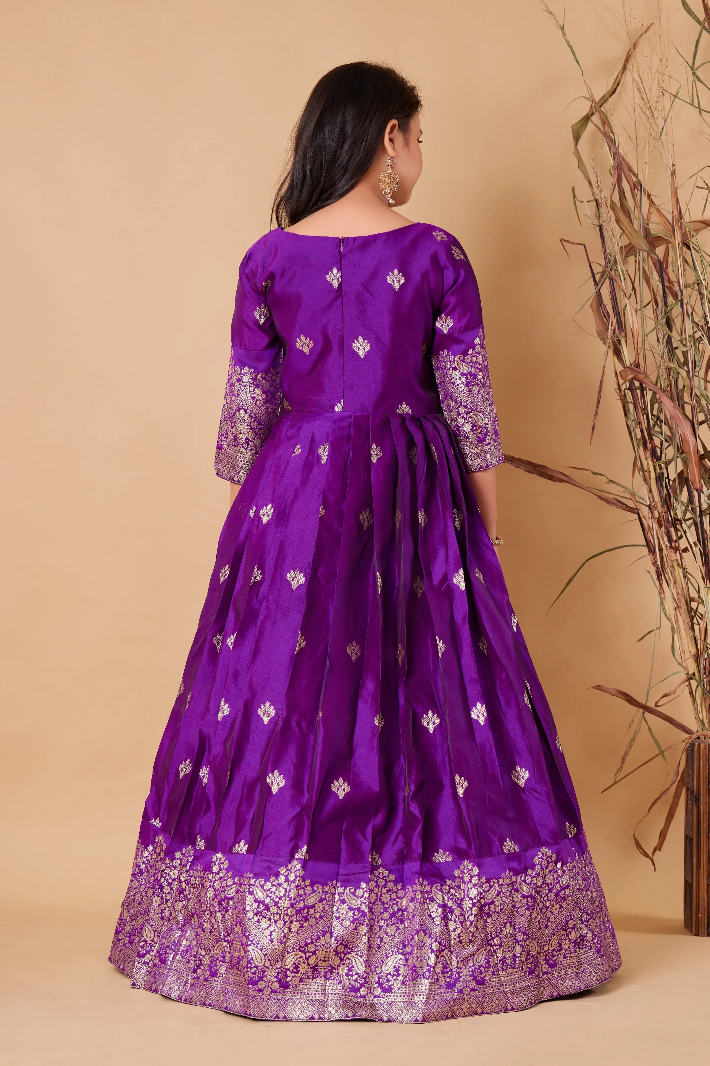 Girls Maxi Length Flared Purple Gown Dress Kids