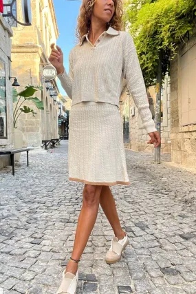 GNS Woman Stone Polo Neck Soft Textured Skirt Waist Elastic Weight Set MYF2025203 - Belleville