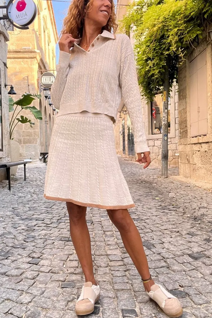 GNS Woman Stone Polo Neck Soft Textured Skirt Waist Elastic Weight Set MYF2025203 - Belleville